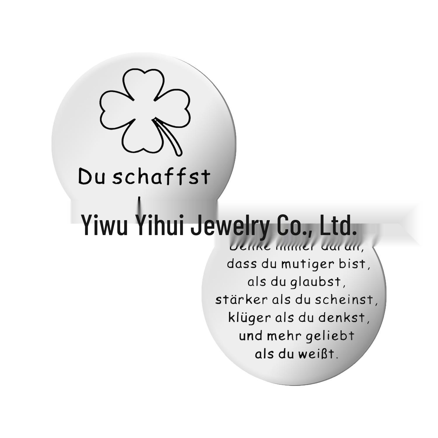 Stainless Steel Engraved Four-Leaf Clover Motivational Keychain & Graduation Gift