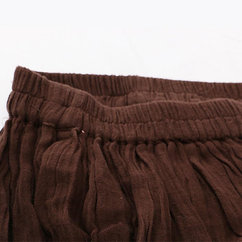 Women Cotton Linen Elastice Waist Floor Length Autumn Pleated Casual Long Skirts