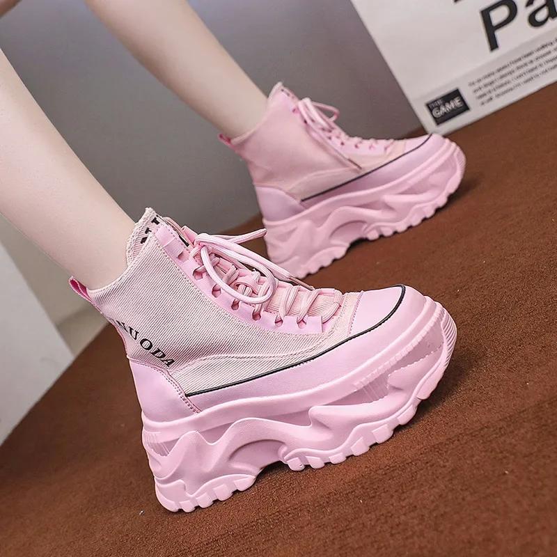 Fashion Fashion Chunky Platform Motorcycle Boots Women Autumn Winter Thick Bottom Ankle Botas Mujer White High Top Gothic Sneakers Shoes