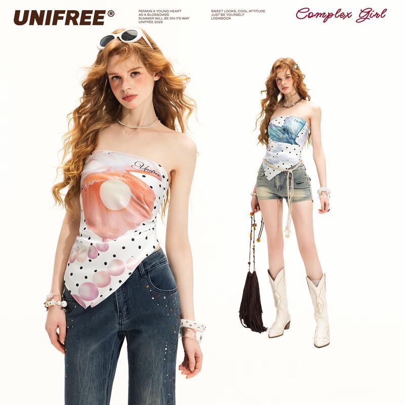 UNIFREE Pearl Polka Dot Bandeau Crop Top One Size
