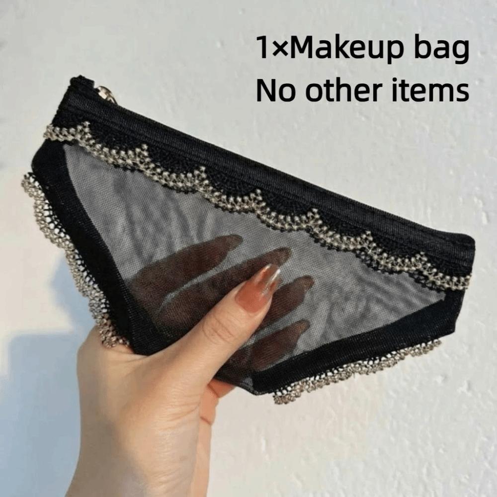 Unique Briefs Shape Cosmetic Bag Lace Heart Mesh Makeup Storage Pouch Y2K Transparent Toiletry Bag Storage for Travel