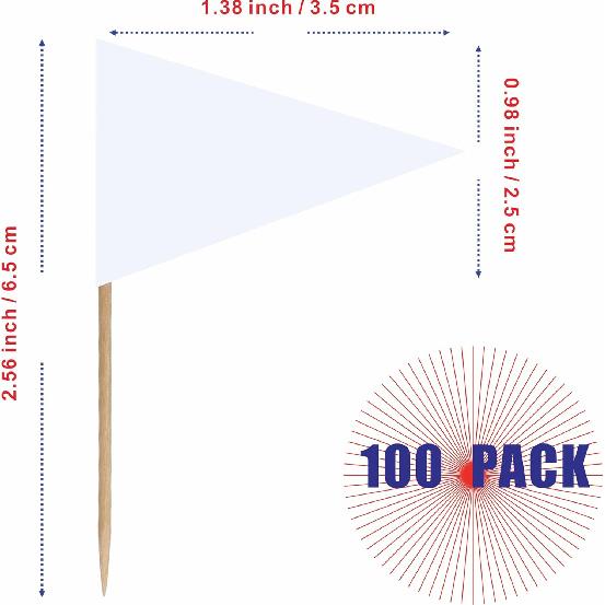 100 Pack White Blank Solid Color Toothpick Flag Small Mini Labeling Marking DIY Triangle Plain Stick Flags for Cocktail Fruit Cupcakes Toppers Food