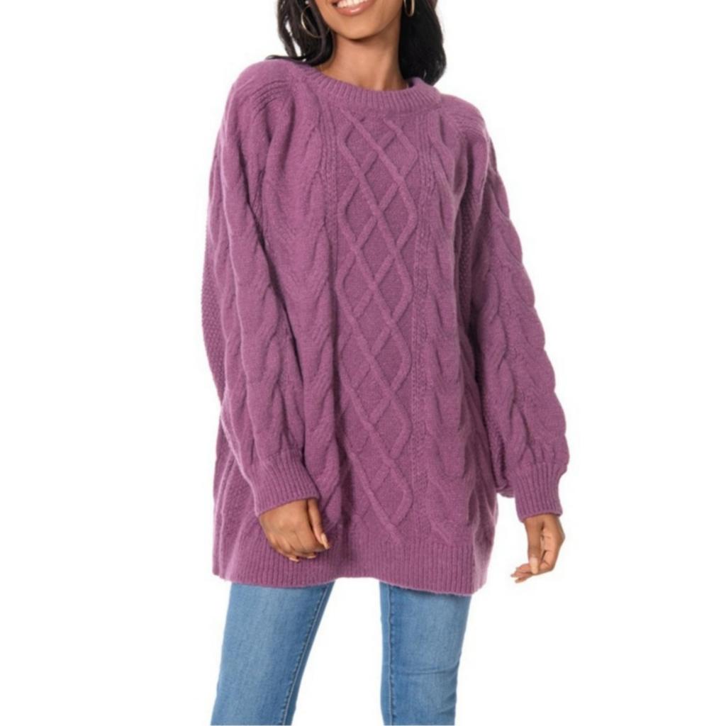 Fashionable Women's Thick-knit Pullover Round Neck Cable Sweater