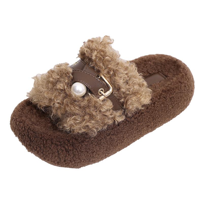Internet Celebrity High-end Fluffy Slippers Women's Outer Wear 2025 New Popular Autumn and Winter Thick Bottom Heightening Plush Cotton Slippers