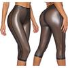 Womens Metallic Shiny Semi Transparent Capri Pants Elastic High Waist Tights Cover Up Pants