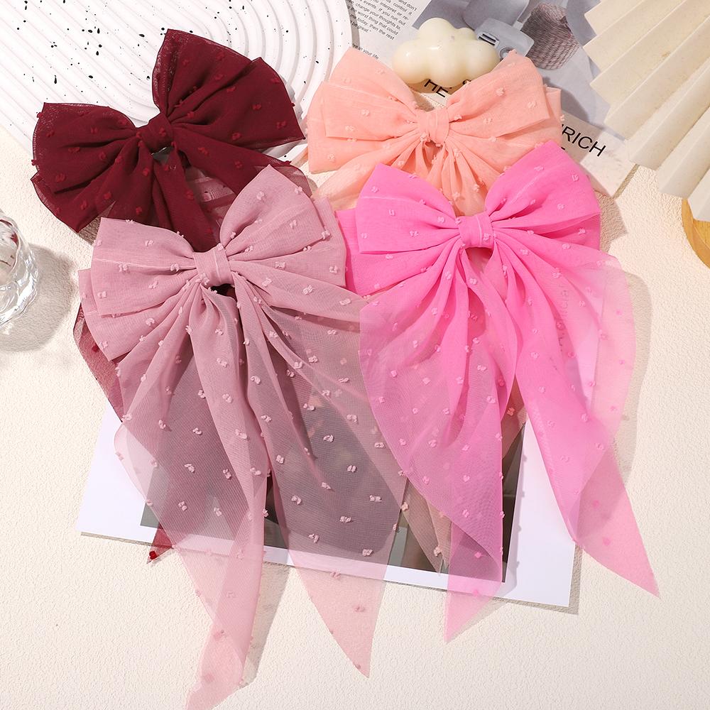 LOVEKIKI 1PCS Girls Long Big Bow Float Satin Clips Back Head Hair Clip 6inch Bow Polka Dot Temperament Elegant Hair Accessories