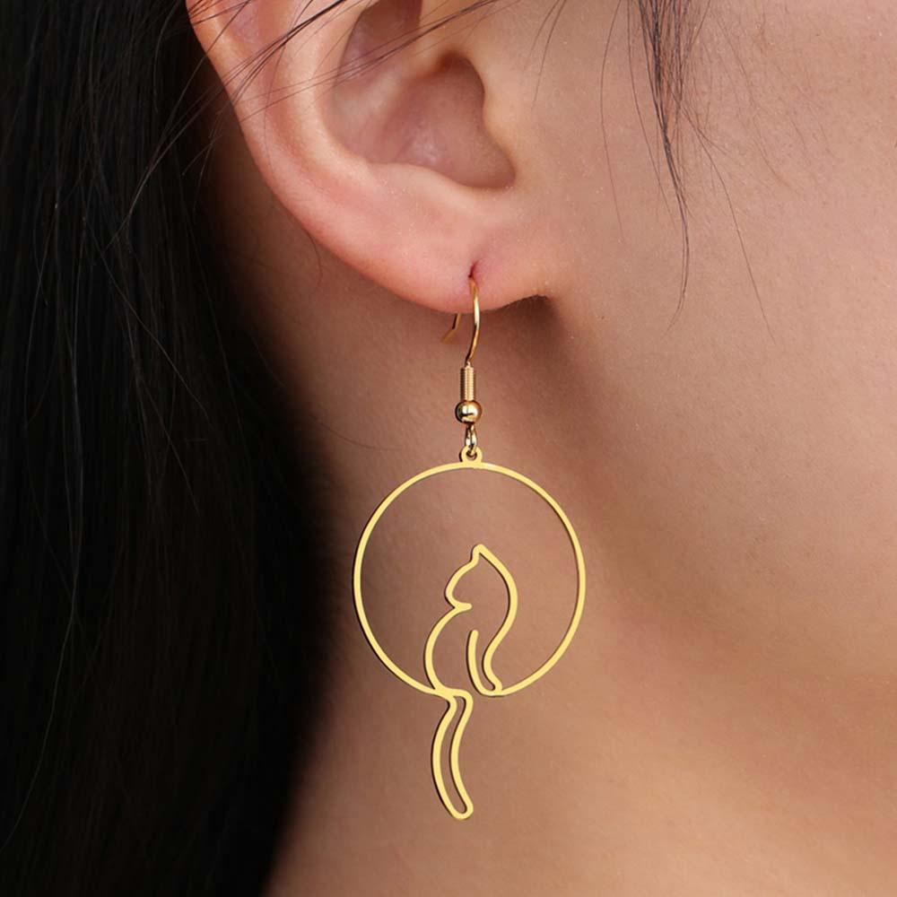 My Shape Lovely Cat Tail Drop Earrings for Women Cute Kitten Animal Dangle Earring Stainless Steel Fashion Jewelry Gifts