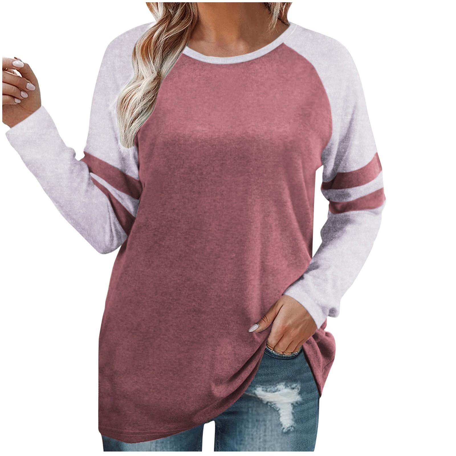 

Модные женские повседневные свободные топы с длинным рукавом и круглым вырезом для отдыха S красный