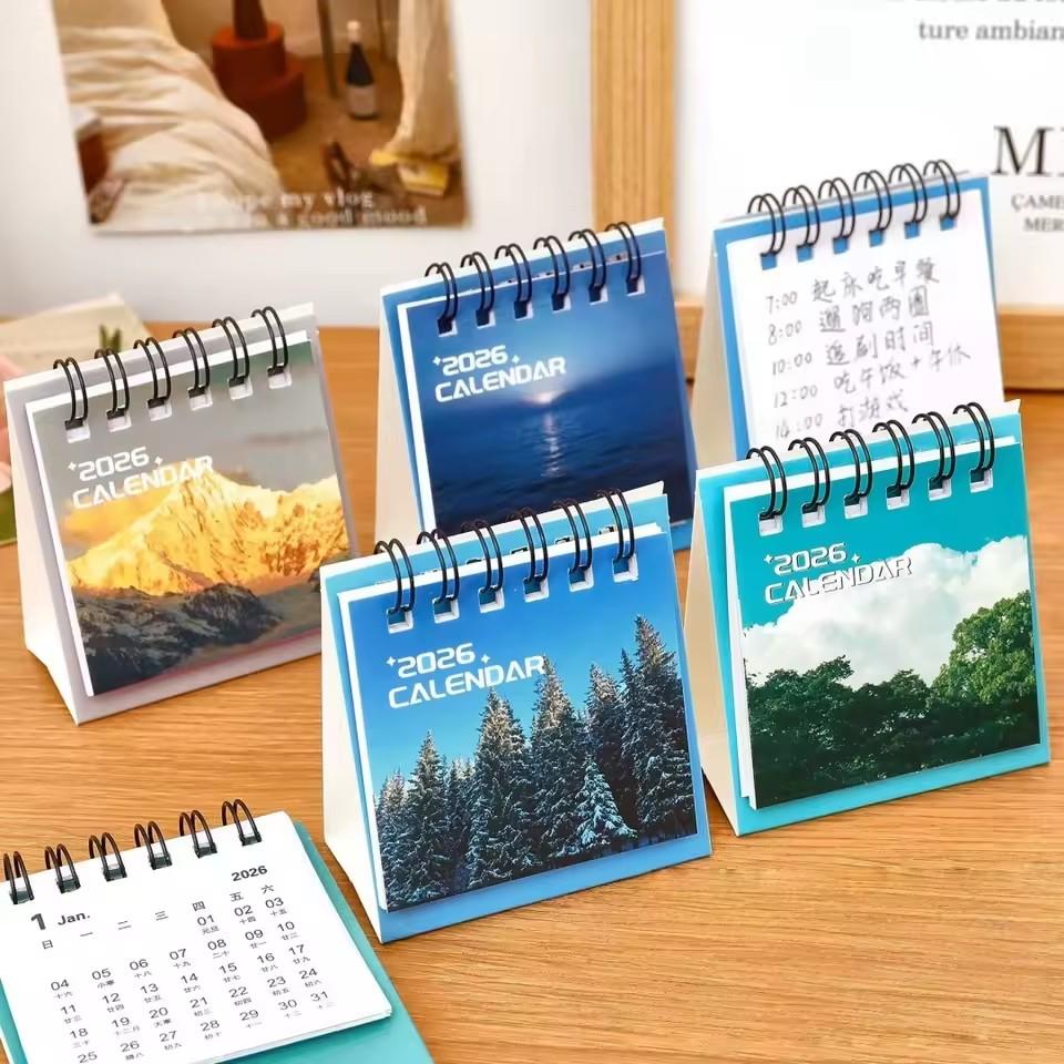 Mini Desk Calendar Double-Thread Paper Desk Calendar Spiral Bound Calendar Thick Paper Desktop Scheduler For Student Daily Home