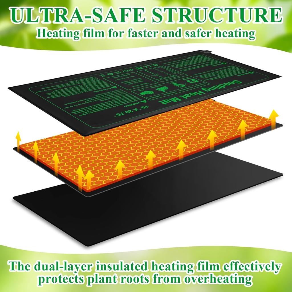 Honoson 3 Pack Seedling Heat Mat with Digital Thermostat Control, Waterproof Durable Plant Heating Pad for Seed Starting, Warm Hydroponic Heating Mat