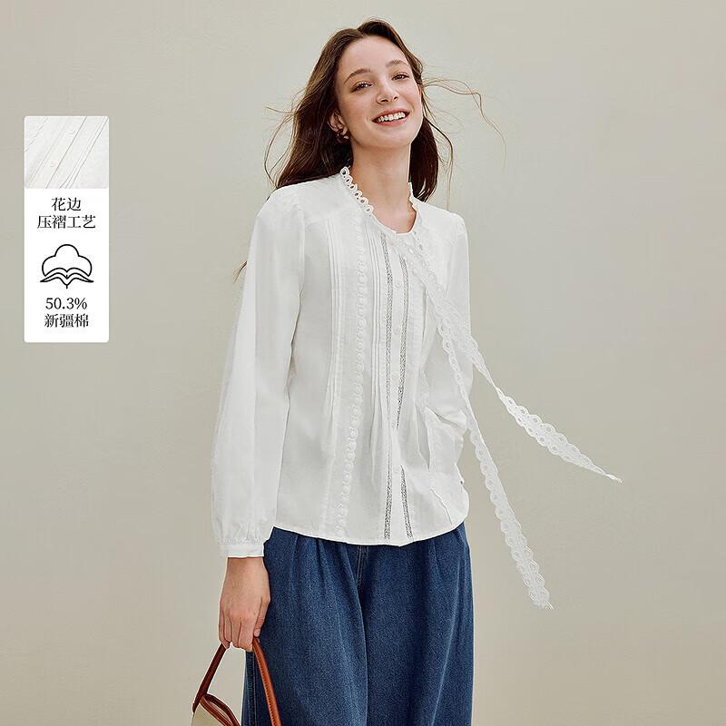 Inman Women s Lace Ruffled Tie-Neck Pleated White Shirt L