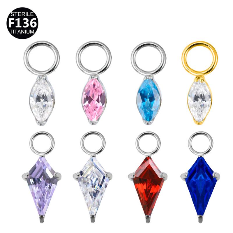 F136 Titanium Kite Cz Dangle Charm For Helix Cartilage Clicker Attachment Pendant Earlobe Piercing Jewelry