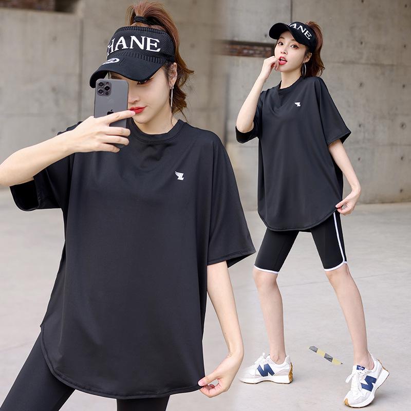 Women's Plus Size Yoga Set: Loose Short Sleeve T-Shirt & Gym Shorts