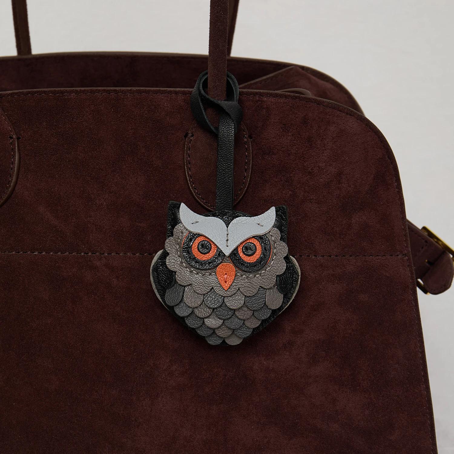 

Genuine Leather Handmade Owl Bag Charm Pendant,Sheepskin Keyring Hanging Ornament,Backpack Handbag Schoolbag Purse Decoration сірий колір