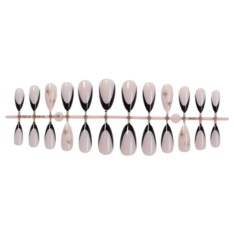 24pcs Press On Nail French Tip Acrylic Nail Almond Shape False Nail Stick On Nail Easy To Apply For Various Occasion