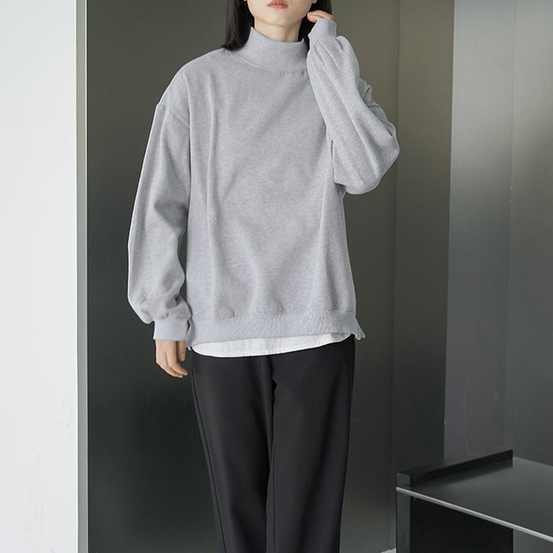 Large Autumn and Winter Plush Sweatshirt for Women's Half Turtleneck Cotton Loose Top Mid-length