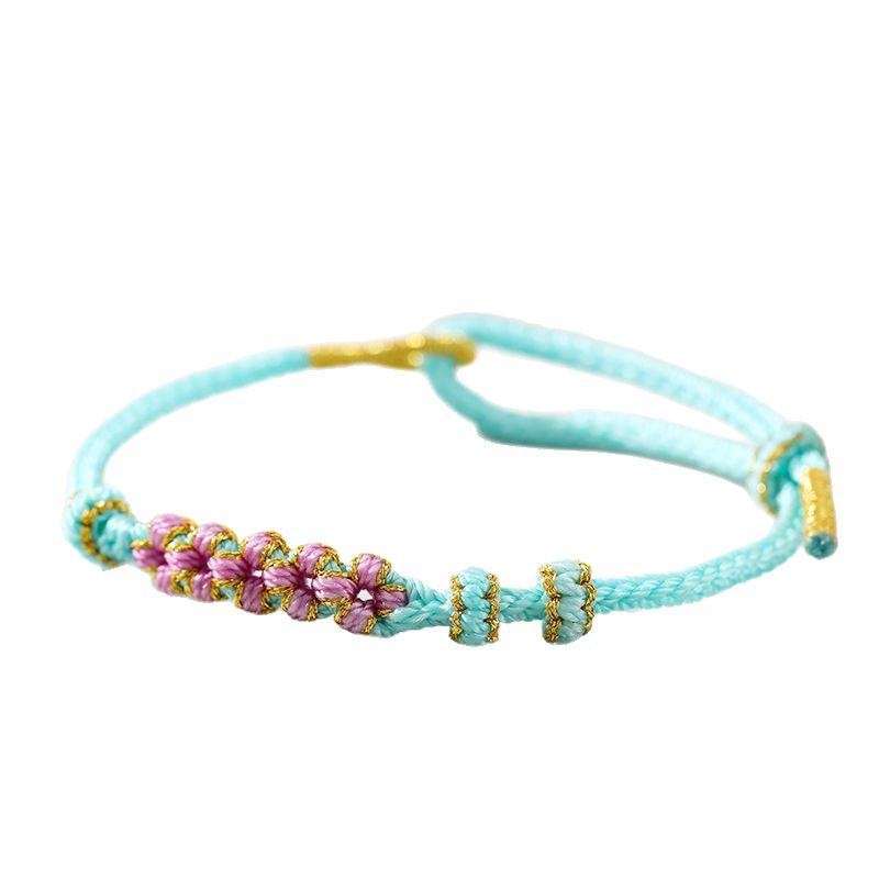 Dragon Boat Festival Peach Blossom Knot Bracelet - Five-Color DIY Beaded Rope for Couples