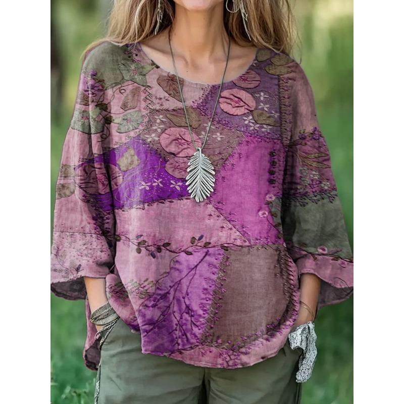 IHUASU Women's Fashion Casual 3/4 Sleeves O-Neck Blouses & Shirts