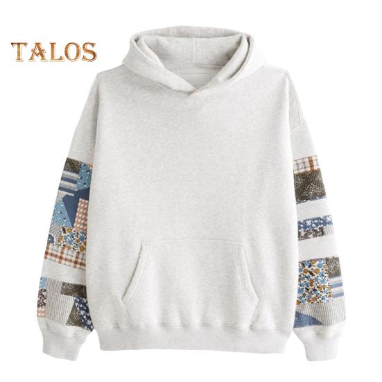 

Унисекс толстовка с капюшоном с большим карманом, ретро-принт, длинные рукава, свободный капюшон, однотонные эластичные манжеты, уличный топ в стиле хип-хоп M светло-серый