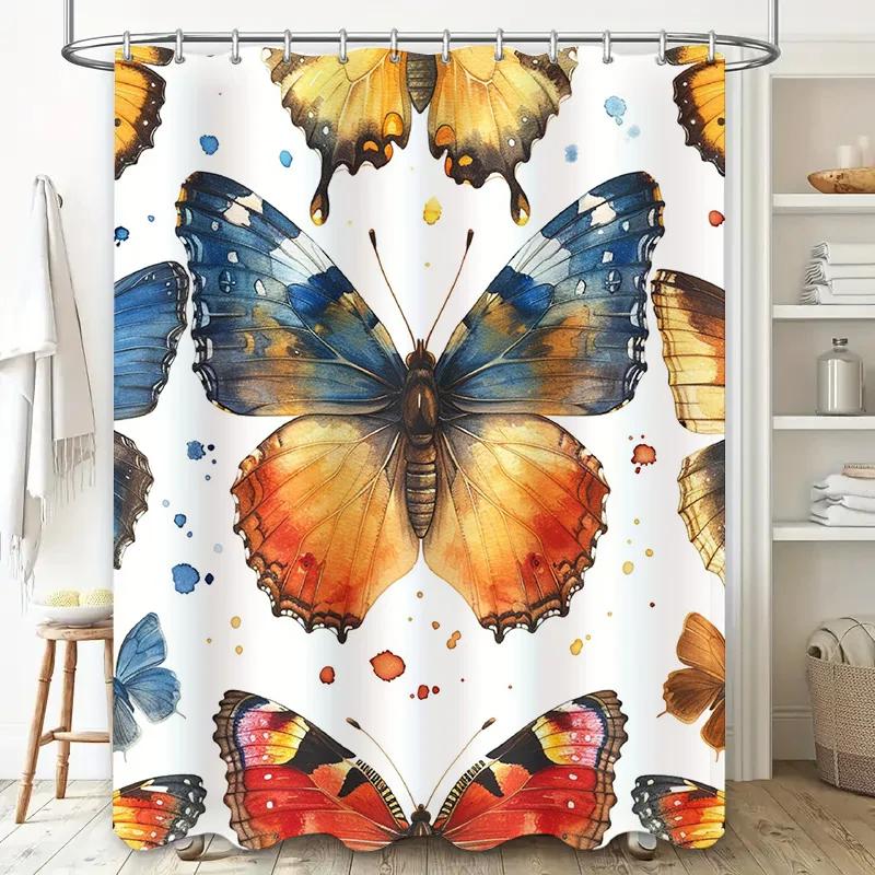 Butterfly Printed Shower Curtain Waterproof Bathroom Decorative Fabric Home Decoration for Adults 3D Butterfly Print Shower curt