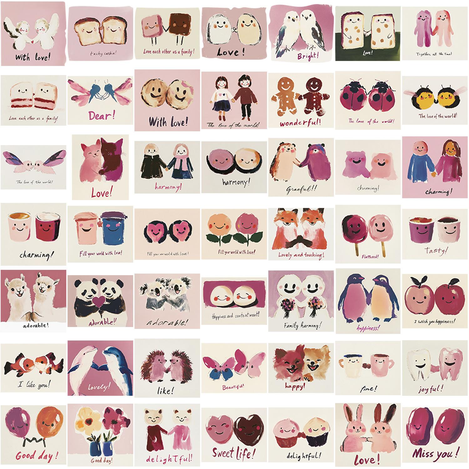 

50 Милых нарисованных вручную наклеек для карточек LOVE, украшающих гитару, блокнот, чемодан, DIY, водонепроницаемые