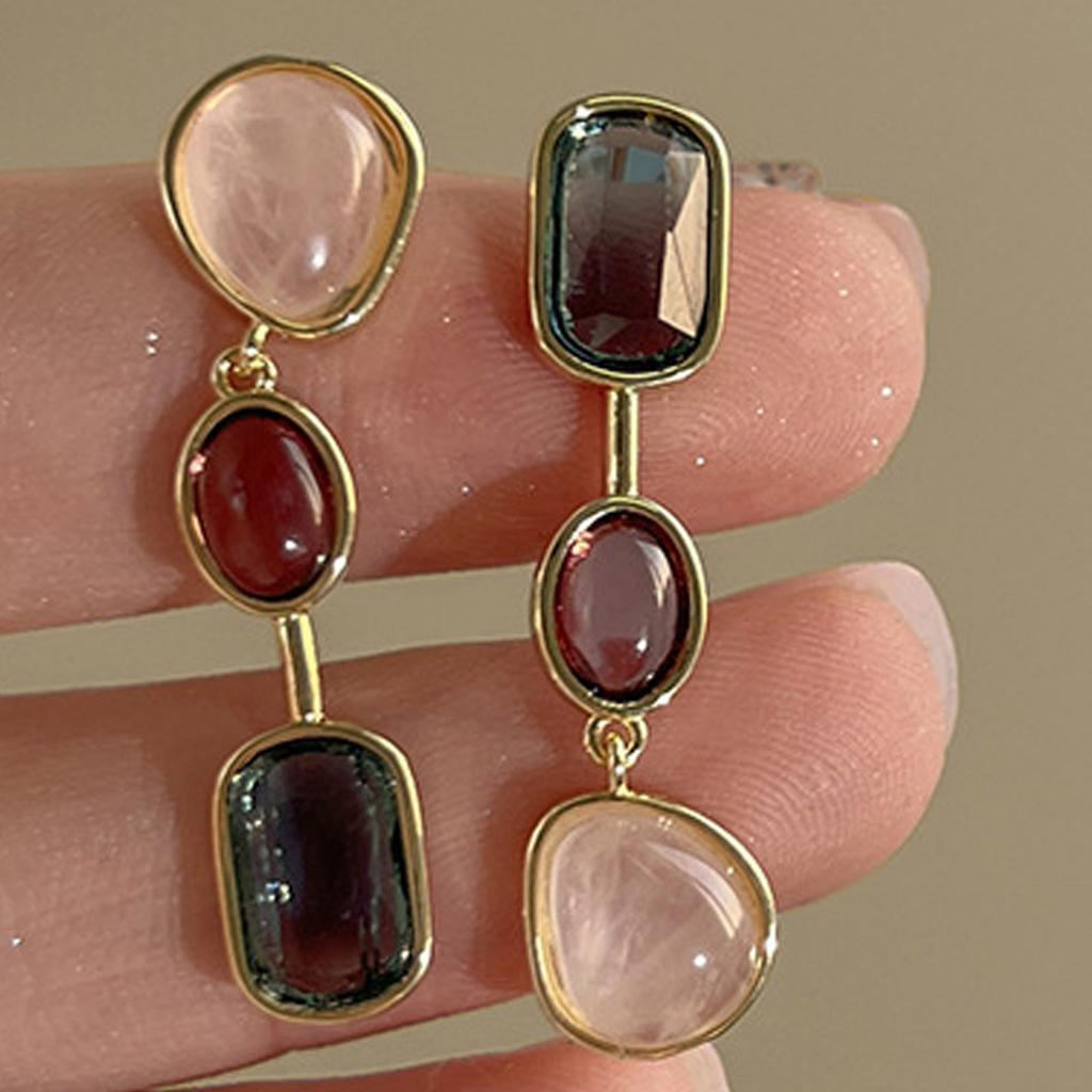 Vintage Ohrstecker für Mädchen Modische personalisierte asymmetrische Ohrringe mit farbigen Edelsteinen Boho Color-Blocking-Ohrringe