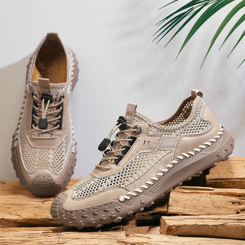 Large Men's Casual Shoes Summer 2026 Outdoor Mesh Breathable Comfortable Non Slip Hiking Shoes Fashion Vintage Flats Zapatillas