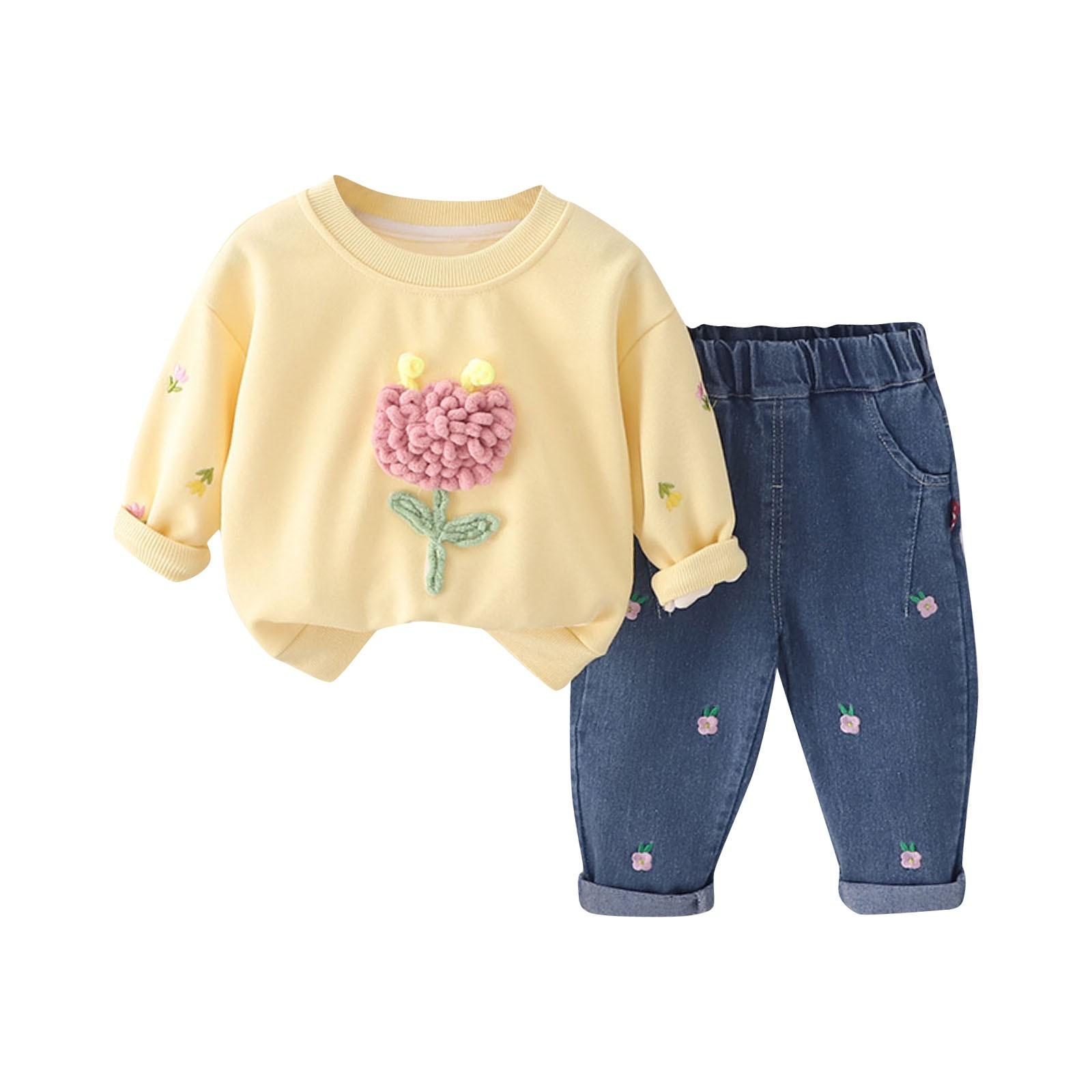 

Спортивный костюм для девочек, весенне-осенний стиль, верхняя одежда, толстовка, повседневные брюки, джинсовый костюм из двух частей 90 жёлтый