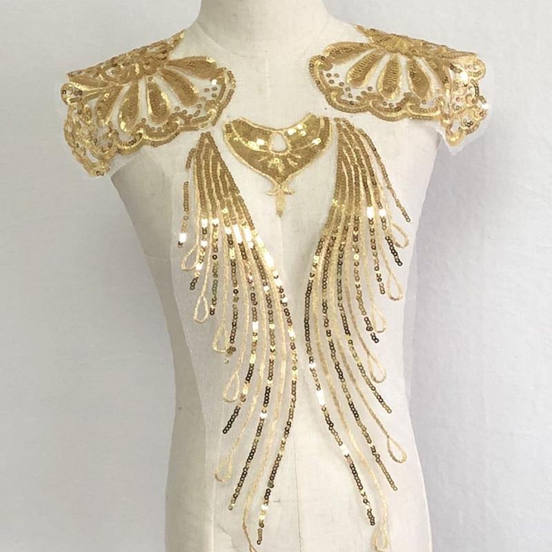 Gold & Silver Sequin Mesh Embroidered Fabric Patches: Set of 5 Floral Decorations for Dancewear & DIY Skirt Accessories