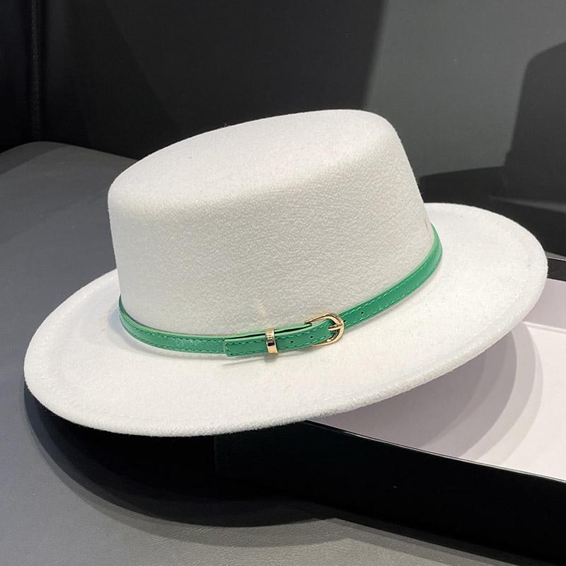 British Retro Flat-top Woolen Top Hat Women's Spring and Autumn Elegant Wide-brimmed White Jazz Hat Versatile Flat-brimmed Hat Men