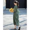DEMANA Vintage Print Faux Two-Piece Ruffle Midi Dress