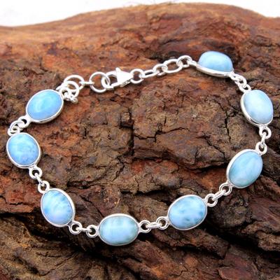 Natürliches Larimar Edelstein Armband 925 Sterling Silber 7 bis 8 Zoll ab0205