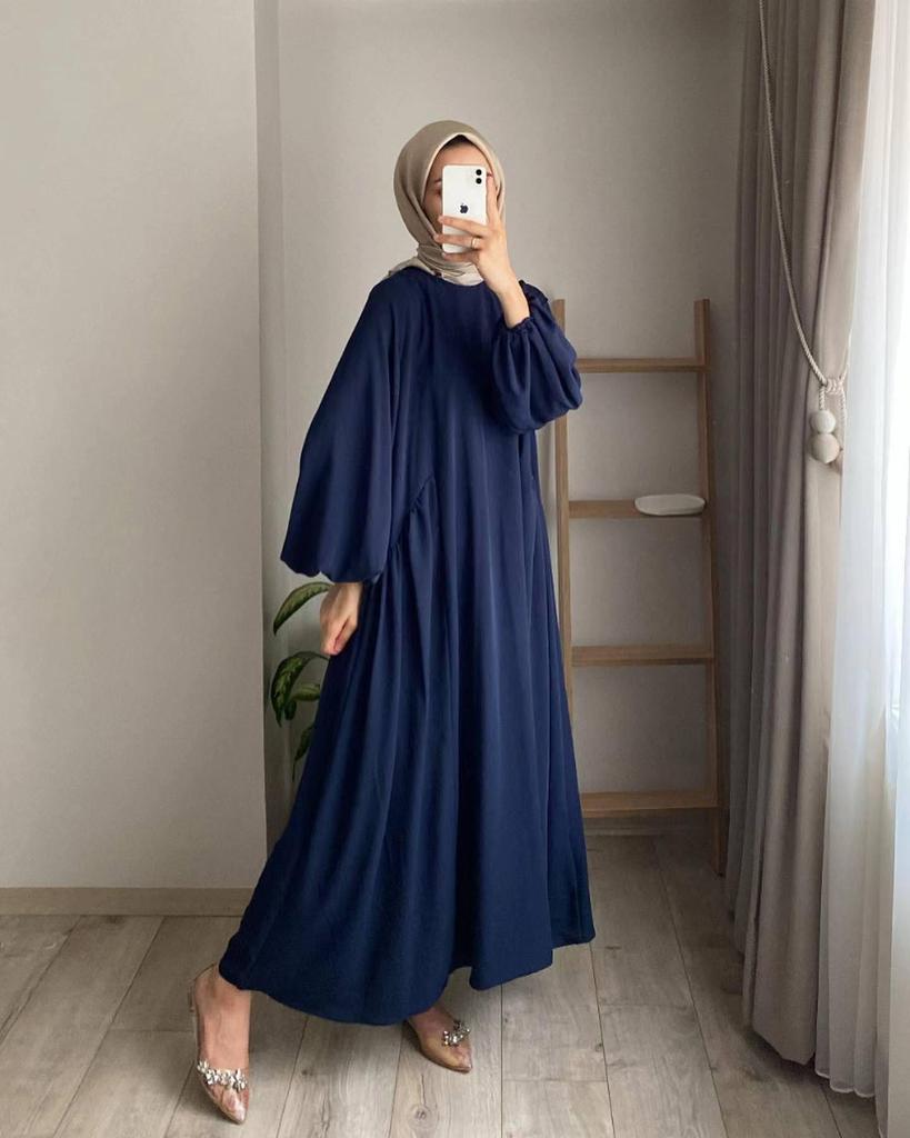 Elegant Solid Color Loose Pullover Dress for Muslim Women - Spring & Autumn Collection