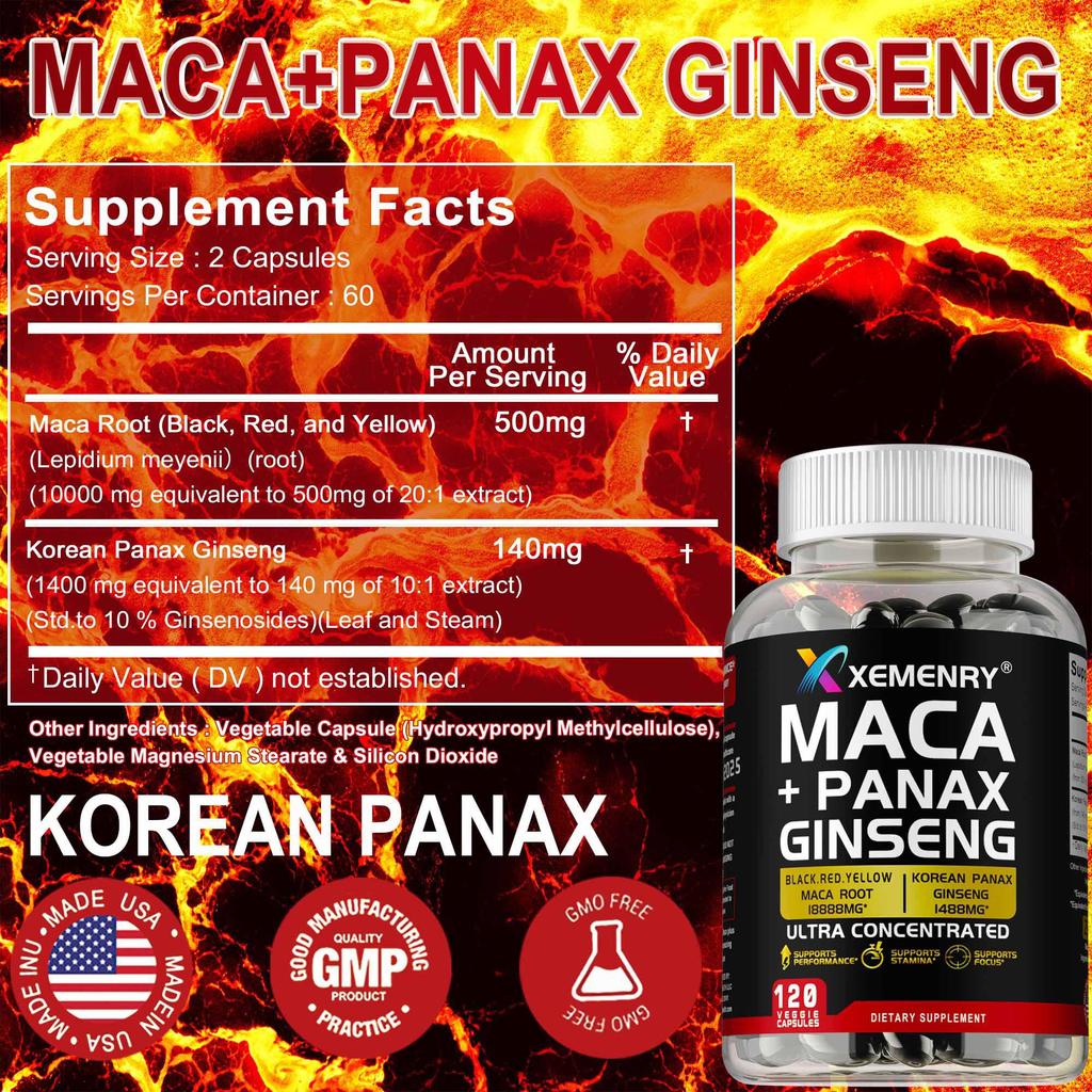 Maca root capsules contain Korean ginseng extract, provide immune support, and are gentle and easily absorbed.