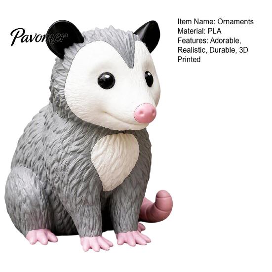Nature Inspired Gifts for Craft Lovers 3D Printed Opossum Figurine, Cute Sitting Statue, Indoor Outdoor Miniature Possum Models Collection Porch