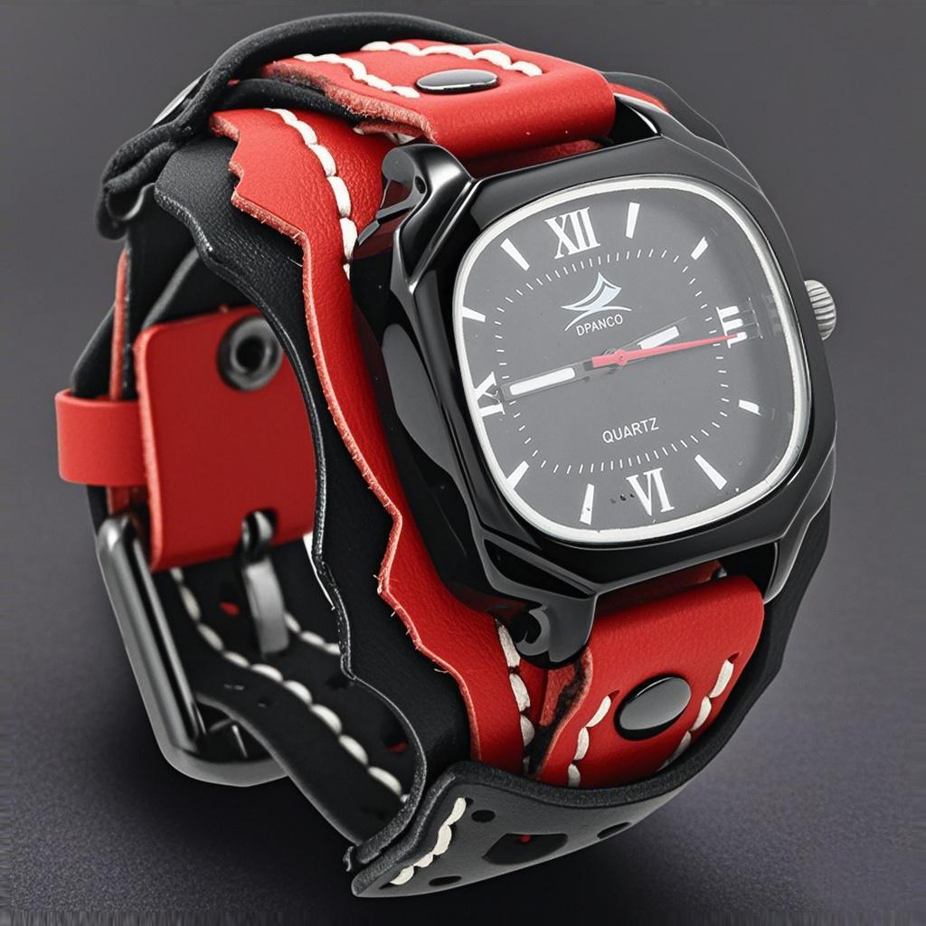 

New Watch Men S Big Dial Square Clock Punk Sport Handmade Stitching Genuine Leather Strap Quartz Watch Wide Wristband Bangles
