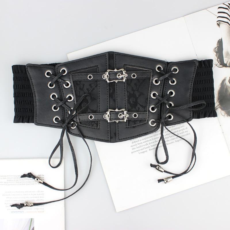 

Gothic Waist Belt Gothic Elastic Lace Belt Cummerbunds Belts Pu Leather Corset Waist Belt For Clubbing Night Outs Shirt Dress чёрный