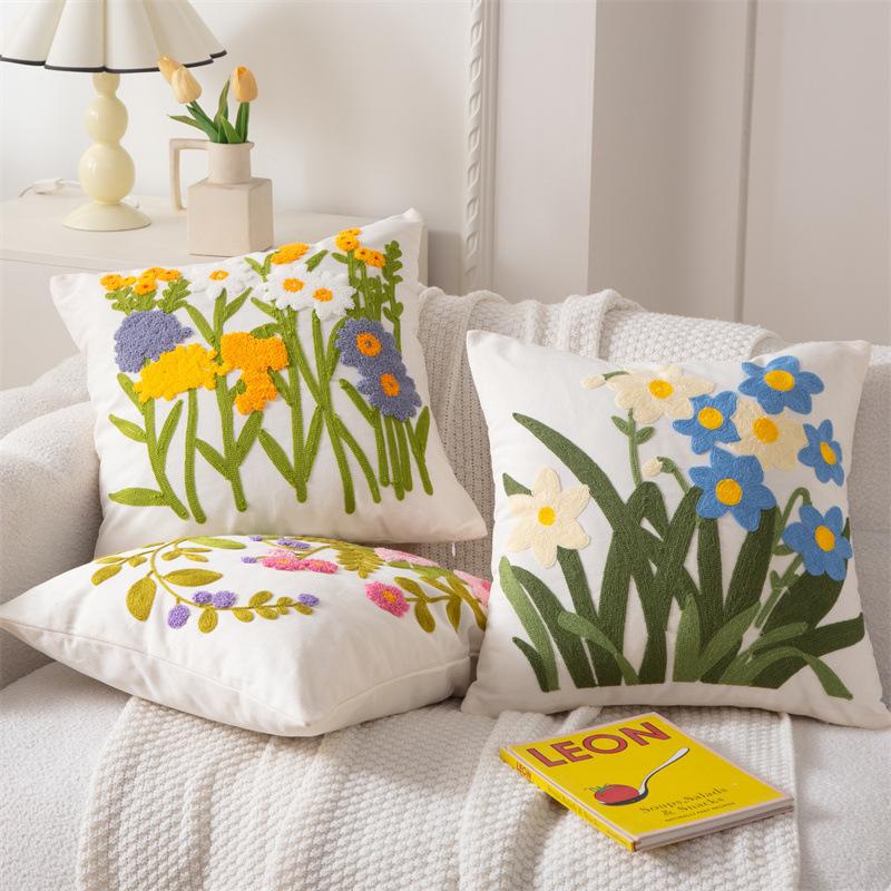 Cotton Canvas 3D Effect Birds Embroidery Throw Pillow Cover Decorative Cushion Cover For Sofa Office Home Room Decoration