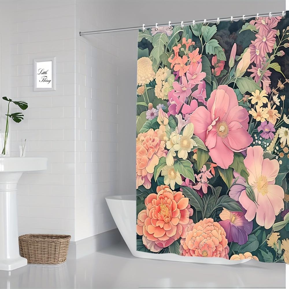 Chic Vintage Floral Shower Curtain - Waterproof Polyester With Digital Print, Includes Hooks - Perfect For Bathroom Decor