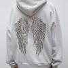 2KWEIRD Women's Shinny Sequin Angel Wings Hooded Jacket Pant Long Sleeve Loose Casual Hooded Pullover New Lady Y2K Autumn Outwears