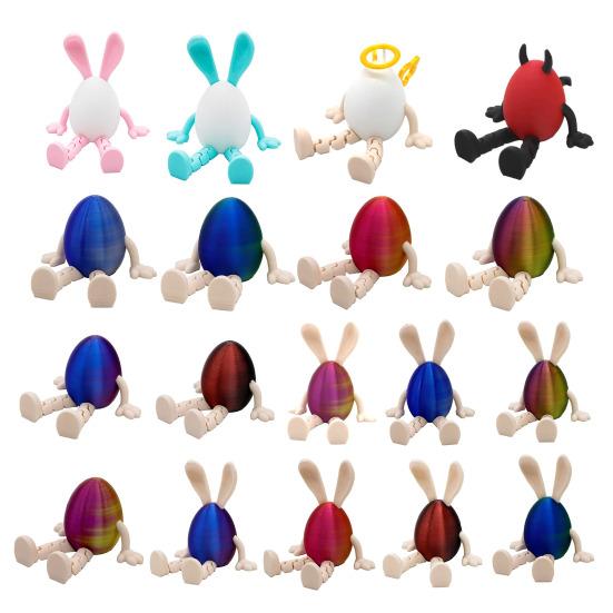 Easter Egg Figurine with Articulated Legs 3D Printed Movable Joints Rabbit Ear Egg Fidget Toy Holiday Party Decoration Ornament