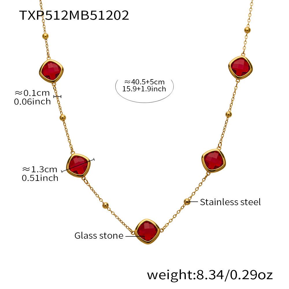 Stylish European & American Stainless Steel Jewelry Set with Square Faceted Glass Stones: Includes Bracelet, Necklace, and Earrings