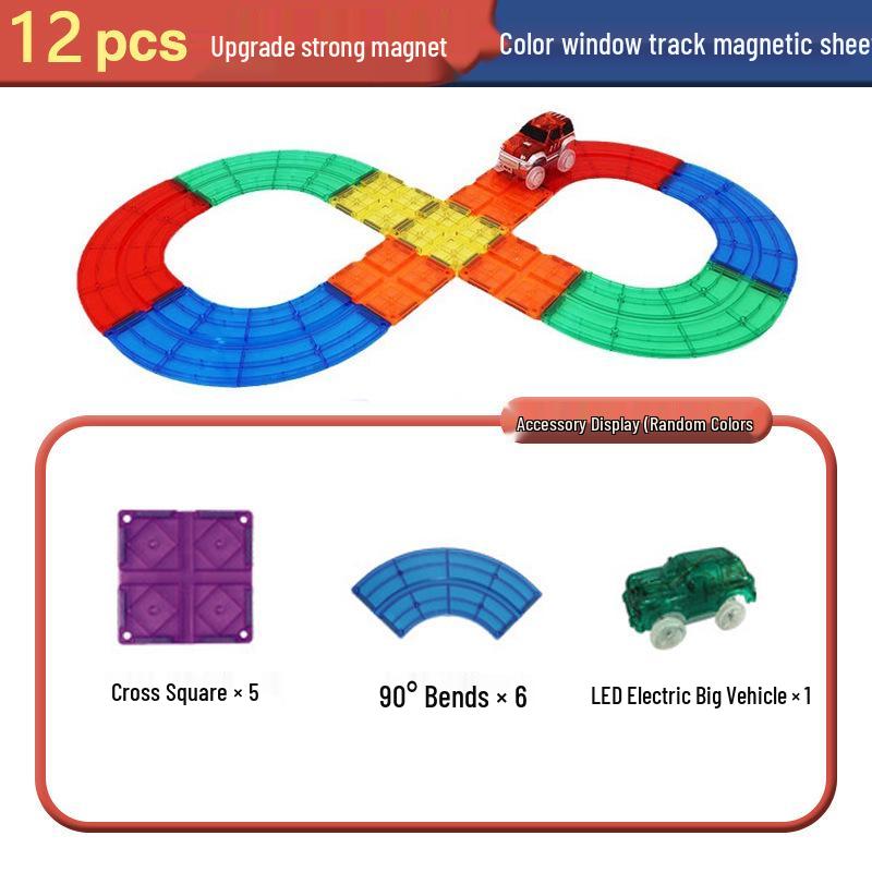 

Magnetic Stained Glass Car Building Blocks Toy: Educational Sliding Track for Kids