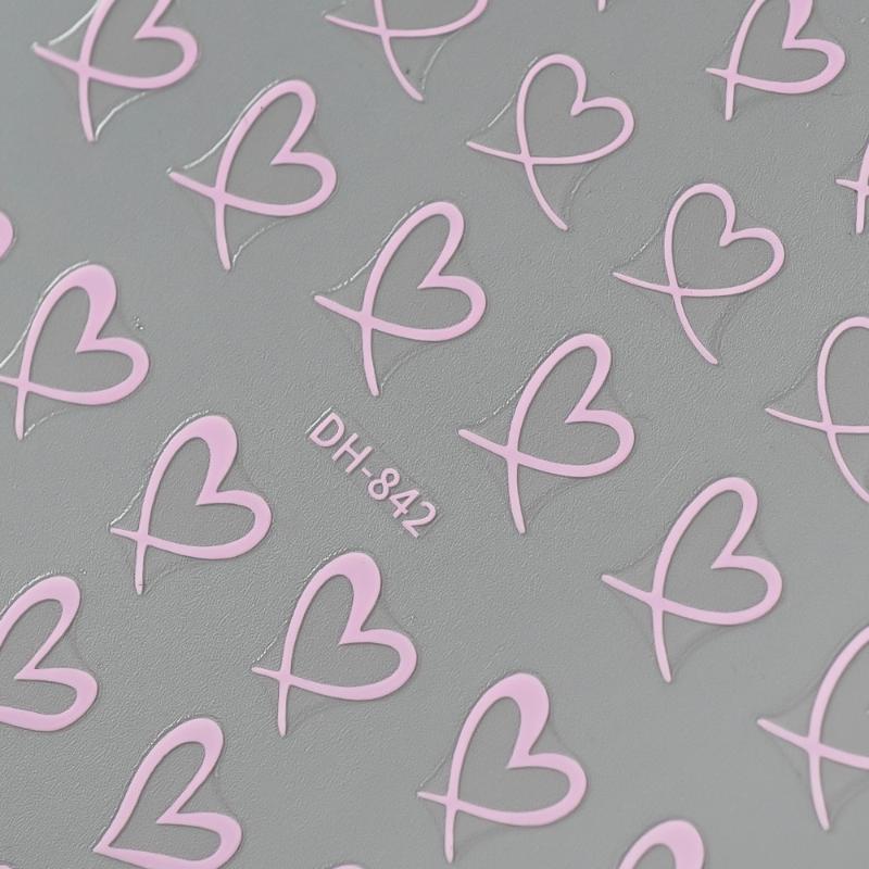 1 Sheet Nail Art Stickers 3D Cute Heart White Gold Silver Lines Love Heart Nail Decals Diy Adhesive Slider Manicure Decorations