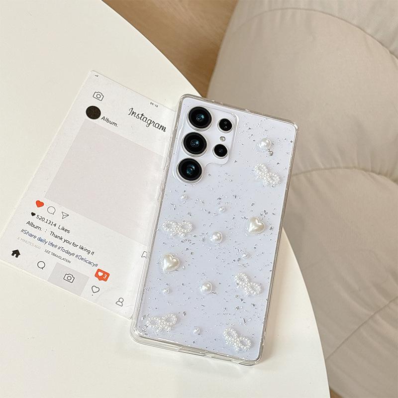 For Samsung S25Ultra Three-Dimensional Glue Drop Bear S24 Mobile Phone Case Love S23 Pearl A25 Bow