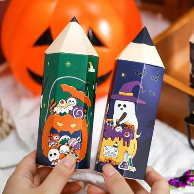 200PCS Halloween Pencil-Shaped Candy Boxes Party Favor Treat Bags for Trick or Treating   Decorative Paper Gift Wrapping Boxes