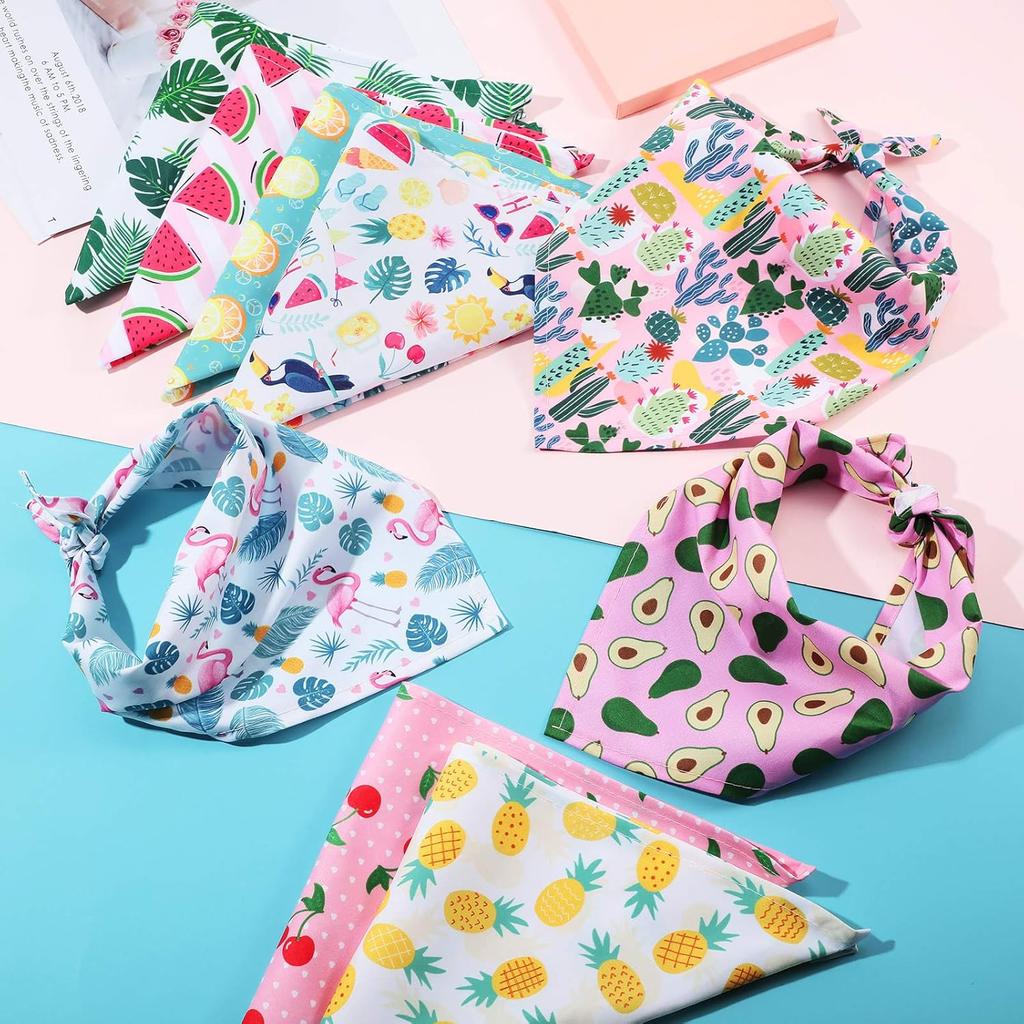 Weewooday 12 Pcs Large Dog Bandana Summer Scarf Hawaii Triangular Bibs Adjustable Washable Kerchief Pet Bandana with Fruit Leaves Patterns for Small