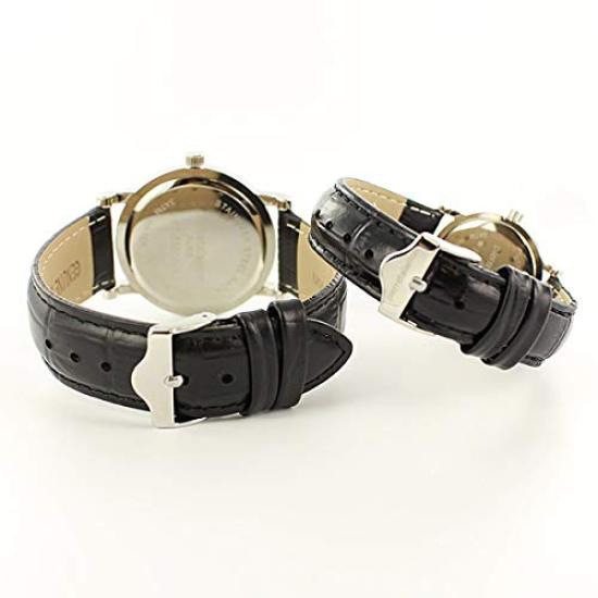 PIERRE TALAMON and Pair Watches Small Second Roman Index 38mm 28mm Black Crocodile Leather Silver Wristwatch [Pierre Talamon] Men's Women's