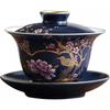 Hand-Painted Celestial Blue Gold Trim Tea Cup, Chinese Gongfu Tea Set with Gift Box - 6-Piece Creative Porcelain Master Cups