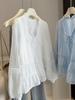 2026 Spring/Summer Women's French V-Neck Ruffle Tie-Up Loose Lantern Sleeve Shirt
